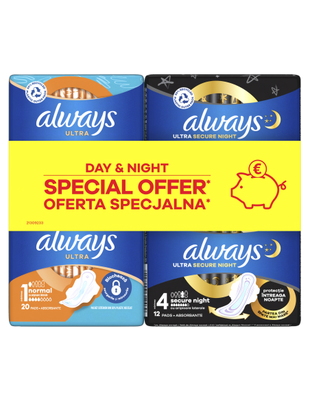 Always Ultra Hügieenisidemed Day (Size 1, 20 tk) ja Night (Size 4, 12 tk)